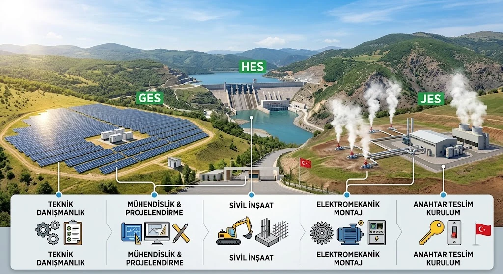 GES, HES ve JES projelerinde uçtan uca mühendislik ve anahtar teslim kurulum